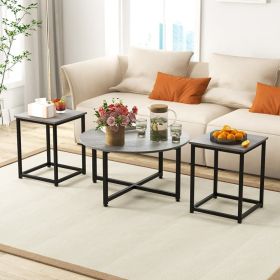 3-Piece Coffee Table Set with Round Coffee Table, 2 Square End Tables and Adjustable Foot Pads