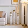 Set of 3, Handcrafted Cylindrical Metal Decorative Floor Vases with Polished & Hammered Gold Finish, and Embossed Body Pattern