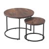 VEVOR Nesting Coffee Table Set with Vintage Brown Tabletops and Black Metal Frames