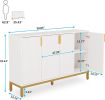 White & Gold Sideboard Buffet Cabinet with 4 Doors, 6 Concealed Compartments and Concave/Convex Design