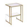 Gold & Acrylic 2 Tier Glass End Table with Open Bottom Shelf and L Shaped Frame