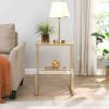 Gold & Acrylic 2 Tier Glass End Table with Open Bottom Shelf and L Shaped Frame