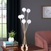 27.5” Chrysanthe Yellow Gold Metal Table Lamp with 6 Frosted White Orb Round Buns Shade and On/Off Cord Switch