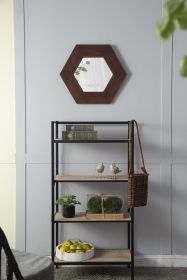 18.5" Hexagon Mirror with Dark Brown Teak Wood Frame