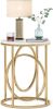 Modern Sofa Side End Table with Gold O-Shaped Base and White Faux Marble Tabletop
