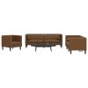 3 Piece Chesterfield Sofa Set with Brown Faux Suede Leather Fabric, Button Tufted Design and 4 Bolster Pillows
