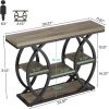 Rustic Rectangle Console Table with 4 Staggered Tiers, Geometric Black Metal Base and Adjustable Foot Pads