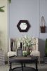 18.5" Hexagon Mirror with Dark Brown Teak Wood Frame
