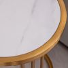 Sintered Stone Round End Table with Gold Stainless Steel Frame and Marble Color Top