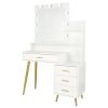 White & Gold Vanity Set with 9 LED Bulbs, Makeup Table, Cushioned Stool, 3 Storage Shelves and 4 Spacious Drawers
