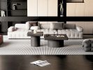 Modern Wood Nesting Coffee Table Set, 2-Piece with Cylindrical & Fluted Pedestal