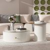 U-Can Modern Round Coffee Table Set of 2 with 360-Degree Rotatable Flower-Shaped Top, 2 Drawers and End Table with Brown Glasstop
