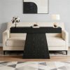 63” Farmhouse Black Console Table with Trapezoidal Design and Wood Grain Details