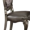 Set of 2 Silver & Antique Platinum Oval Back Chairs with Floral Backrest Design and Motif Design Legs and Chair Top