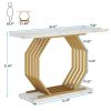 Console Table with Gold Octagon Metal Base and Faux Marble White & Gray Veined Tabletop