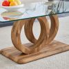 Modern Style Clear Glass Top MDF Coffee Table with Natural Wood Color Base