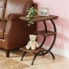 Double C-Shaped End Table with 3 Tier Storage, Rustic Brown Finish and Black Metal Frame