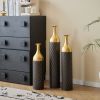 Set of 3, Tall Black and Gold Metal Vase Set in Three Different Sizes