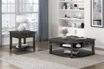 Charcoal Lift Top Coffee Table with Hidden Storage, Dovetail Drawer and Open Shelves