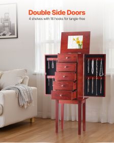 VEVOR Standing Jewelry Cabinet Armoire with 4 Spacious Drawers, Flip Top Mirror, 4 Top Storage Compartments and Zinc Alloy Drawer Handles