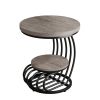 2 Tier Round End Side Table with Open Bottom Shelf Rack