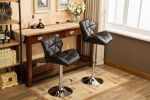 Set of 2, Glascow Black Diamond Tufted Bar Stools with Hydraulic Adjustable Height and 360-Degree Swivel