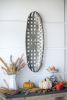 37.4” Vintage Snowshoe Shape Metal Wall Art with Distressed Grid Pattern Design