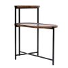 Walnut Brown 2 Tier Small Coffee Table, Round Top, Oval Bottom Wood Storage Shelf and X Shaped Metal Legs