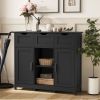 Black Multifunctional Storage Cabinet with 3 Drawers, 3 Adjustable Shelves, 2 Bottom Doors and 6 Bottom Compartments