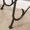 Rustic Black Antique Style Console Table with Curved Metal Frame/Legs and Tempered Glass Surface