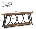Extra Long Console Table, Industrial Sofa Table Behind Couch with 2 Tier Storage Shelf