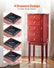 VEVOR Standing Jewelry Cabinet Armoire with 4 Spacious Drawers, Flip Top Mirror, 4 Top Storage Compartments and Zinc Alloy Drawer Handles