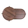 Walnut Brown 2 Tier Small Coffee Table, Round Top, Oval Bottom Wood Storage Shelf and X Shaped Metal Legs
