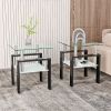 Set of 2, Modern Square End Tables with Clear Tempered Glass, Bottom Shelf and Iron Tube Support Frame