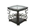 Square Beveled Glass Top End Table with Serpentine Metal Legs Attached to Marble Paper Top Middle Shelf