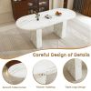 62.9 Inch Oval Dining Table for 6, Marble Top Kitchen Table with Wood Strip Base