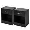2 Piece Black Night Stand with Top Drawer and Open Bottom Shelf