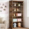 6 Tier Bookshelf Display Storage Rack with Adjustable Shelves, Enclosed Back and Geometric Design Protective Side Guard