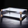 Lafty Clear Tempered Glass and White Brushed Finish Coffee Table