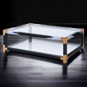Lafty Clear Tempered Glass and White Brushed Finish Coffee Table