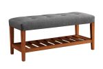 ACME Charla Gray Bench with Button Tufted Padded Seat and Wooden Slatted Bottom Shelf