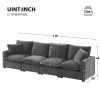 110” 4 Seat Sectional Couch Set with Gray Chenille Fabric, 2 Pillows, & Interchangeable Display Options