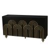 Black Modern Fluted Sideboard Buffet Cabinet with 4 Doors Storage and Adjustable Shelves