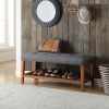 ACME Charla Gray Bench with Button Tufted Padded Seat and Wooden Slatted Bottom Shelf