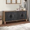 Black Sideboard Cabinet with Carved Symmetrical Design Doors and Adjustable Shelves