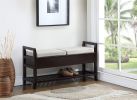Vannes Espresso Storage Shoe Bench with Hidden Storage Compartments, Slatted Open Bottom Shelf & 2 Cushion Seats