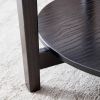 36” Modern Solid Wood Black Round Coffee Table with Clear Tempered Glass Top, Open Bottom Shelf and Double Deck Design