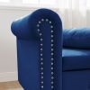 Navy Blue Velvet Chaise Lounge Chair with Hidden Storage Compartment, Matching Pillow and Nailhead Trim