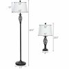 3 Piece Lamp Set, 1 Floor Lamp, 2 Table Lamps with Black Steel Frame and White Fabric Shades