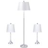 Set of 3 Chrome Finish Lamps,1 Floor Lamp and 2 Table Lamps with Glass Crystal Ball Design